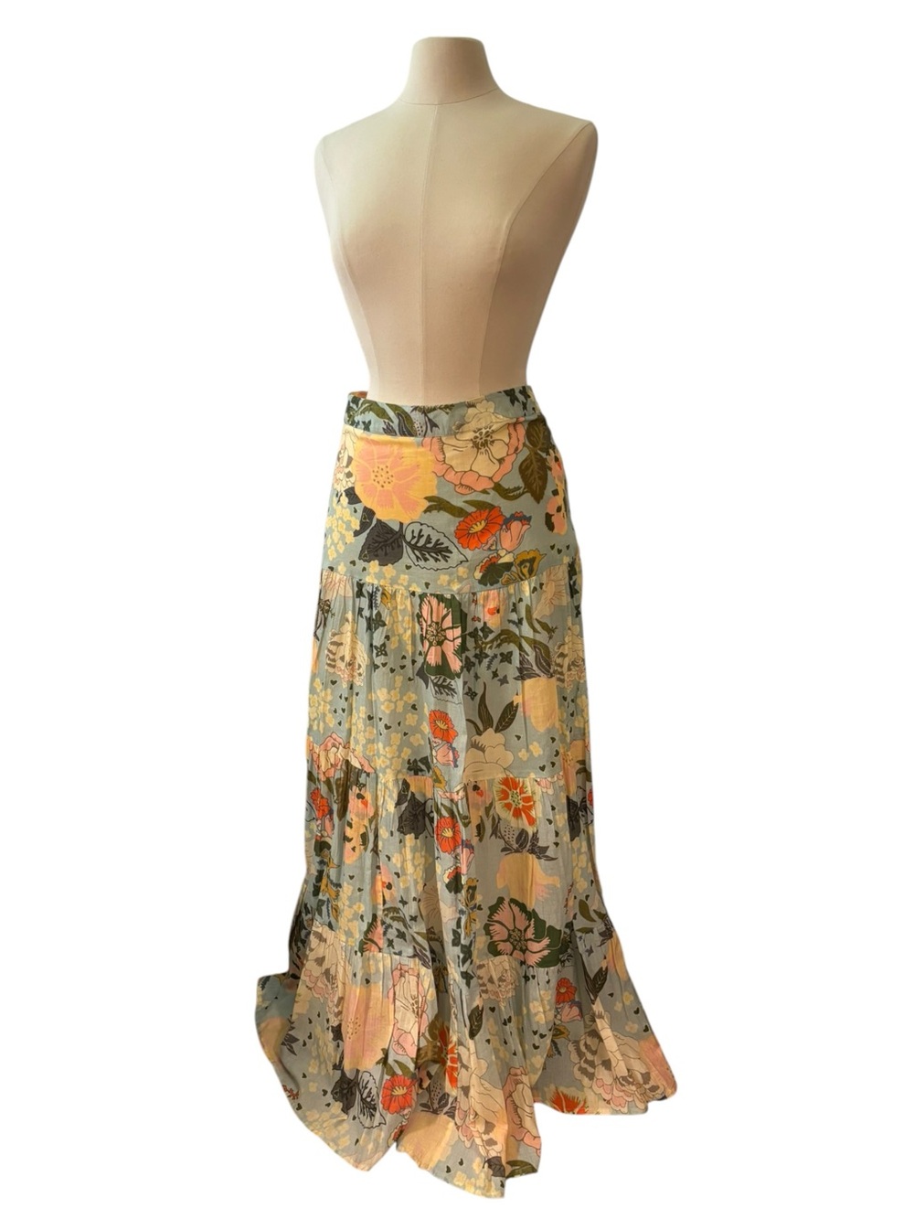 Carolina K for Anthropologie Floral Tiered Maxi Skirt NWT Cotton Boho Size M - Picture 3 of 12
